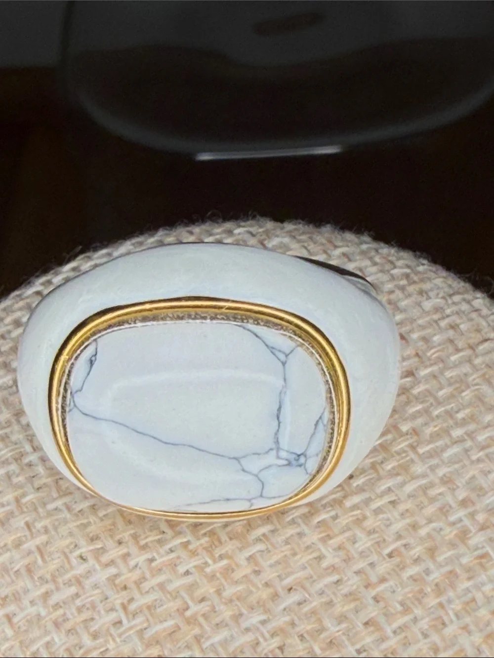 White Howlite Stone Ring with Gold Accent